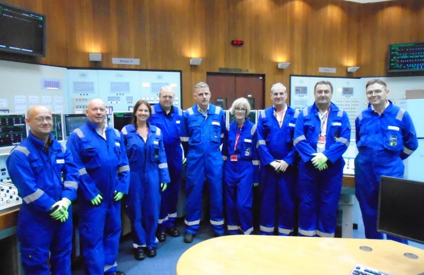 Trudy and Trades Union colleagues pictured in the simulator control room with Hinkley Point B Station Director Peter Evans