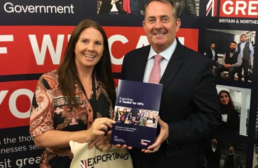 Trudy Harrison at the Government's Export Toolkit with Secretary of State for International Development (Liam Fox)
