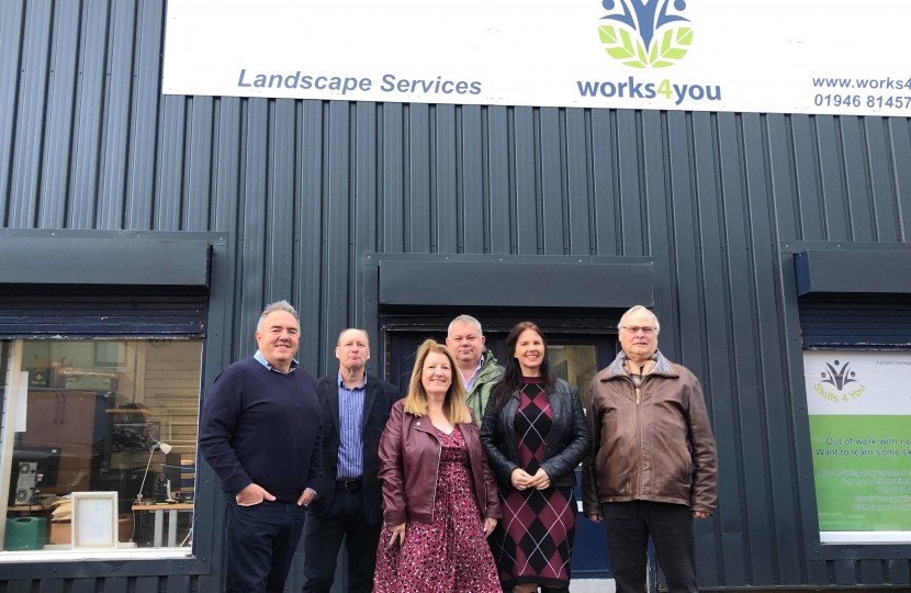 Left to right, Dave Farrell, Chairman of Cleator Moor Chamber of Trade, Martin Statters of Graphskill, Karen Jones, Mark Telford, Works4You, Trudy Harrison, Nick Ford, Cleator Moor Chamber of Trade