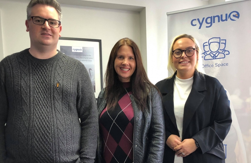 Ross Whitfield of Cygnus Workspace, Trudy Harrison and Chelsea Wright of Stirling Place