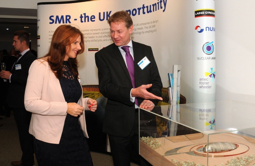 Trudy Harrison MP and Rolls Royce Alan Woods discuss SMR technology during  Copeland Business Dinner in 2017