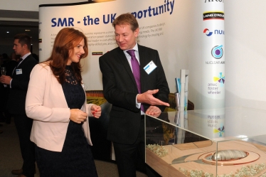 Trudy Harrison MP and Rolls Royce Alan Woods discuss SMR technology during  Copeland Business Dinner in 2017